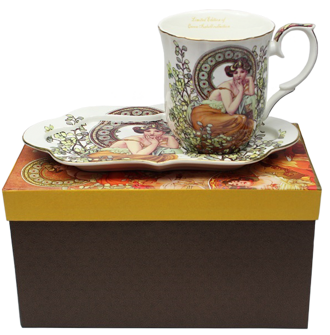 Porcelánový hrnek s táckem Alfons Mucha